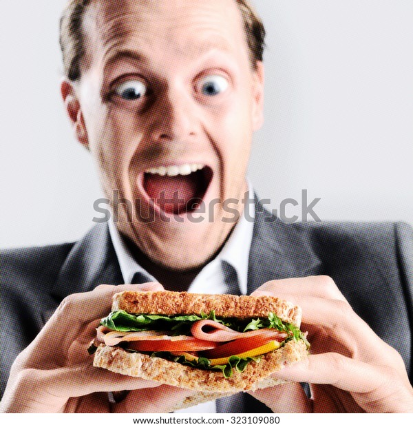 Funny Humorous Man Eating Sandwich Exaggerated Stock Photo (Edit Now ...