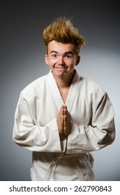 Funny Karate Fighter Wearing White Kimono