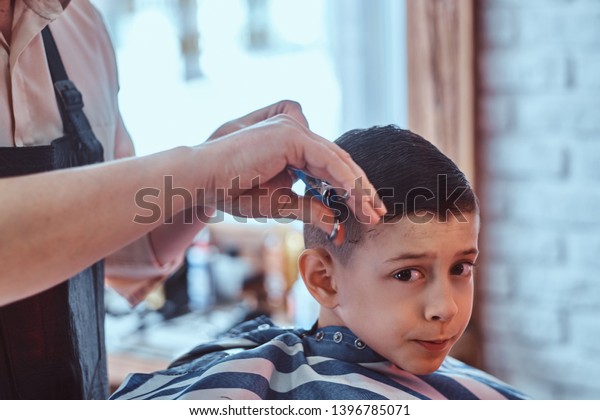 Funny Little Boy Getting Trendy Haircut Stock Photo Edit Now