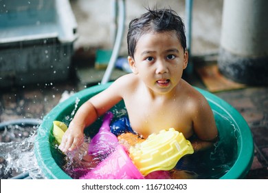 Funny Little Boy Playing Little Bathtub Stock Photo 1167102403 ...