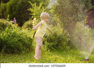 Funny Little Boy Playing Garden Sprinkler Stock Photo 1137172301 ...