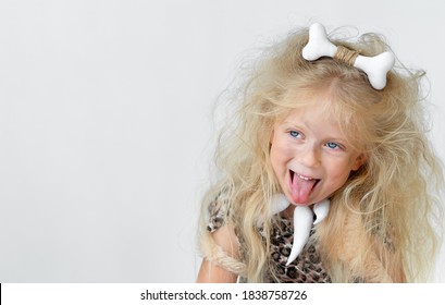 Funny Little Girl In The Caveman Costume 