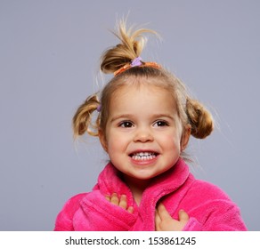 Funny Little Girl In Dressing Gown