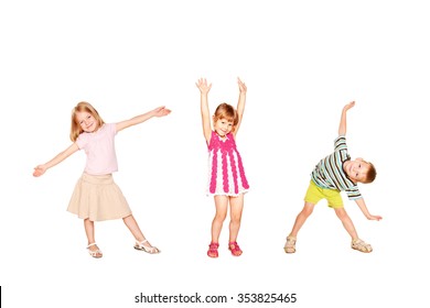 Funny Little Kids Dancing. Isolated On White Background