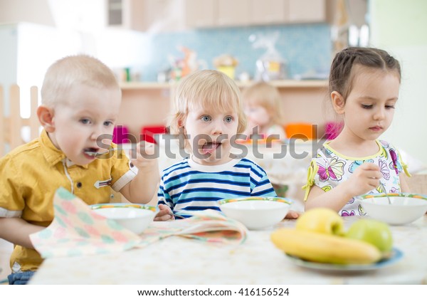 Funny Little Kids Eating Plates Day Stock Photo 416156524 | Shutterstock