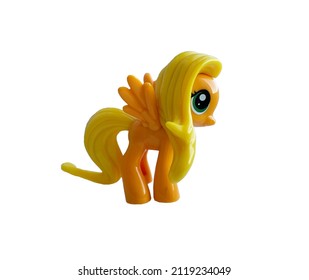 Funny Little Orange Unicorn. Cute Little Pony Or Horse. Fairy Tale Character. Toy Or Doll.