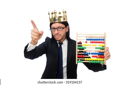 Funny man with calculator and abacus