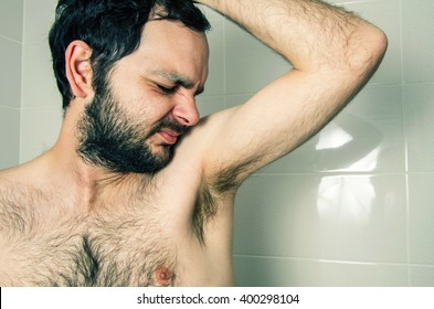 Funny Man Having Bad Smell From Armpit