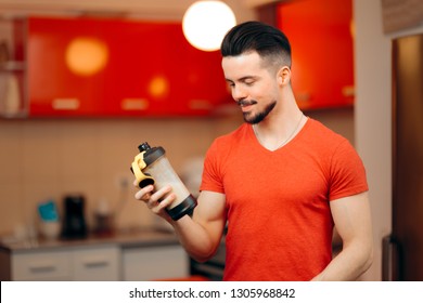 Funny Man Listening To Music Doing Air Guitar Gesture. Happy Guy Rocking Single Bachelor Life Having Fun
