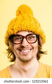 Funny Man Portrait Real People High Definition Yellow Background