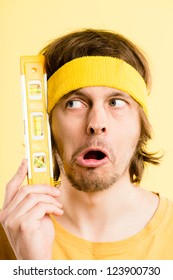 Funny Man Portrait Real People High Definition Yellow Background