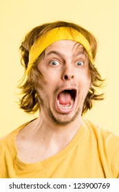 Funny Man Portrait Real People High Definition Yellow Background