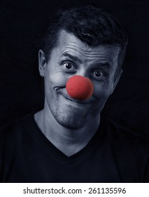 Funny Man With Red Clown Nose