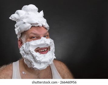 Funny Man With Shaving Foam Covered Face