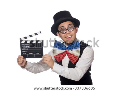 Funny man wearing giant bow tie