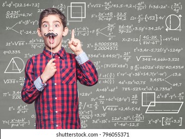 Funny Math Genius Kid. Education Concept