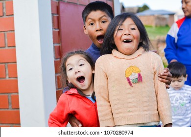 Funny Native American Children With Opened Mouth.