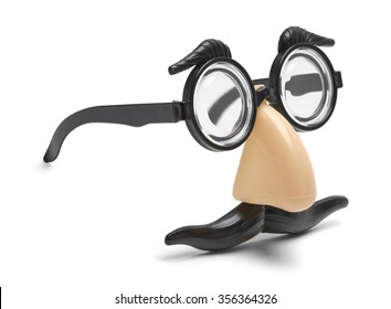Funny Nose, Glasses And Mustache Disguise Isolated On A White Background.
