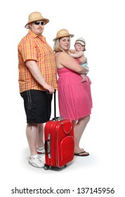 Funny Obese Family Going To Holidays.