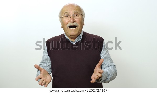 Funny Old Man Laughing Studio Portrait Stock Photo 2202727169 ...