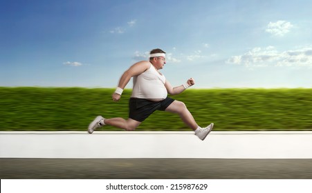 Funny overweight sportsman on the run