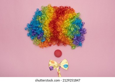 Funny Party concept clown face formed. Wig with Red clown nose like a face, Fluffy Synthetic Cosplay Anime Fancy Wigs Festive 