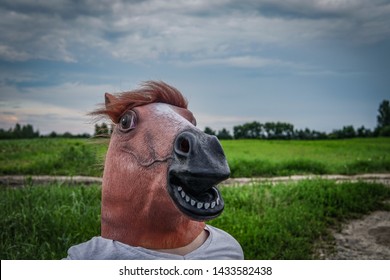 Funny Photo Man Horse Mask Stock Photo Edit Now