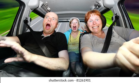 Funny Picture Of Crazy Family Riding On A Holiday.