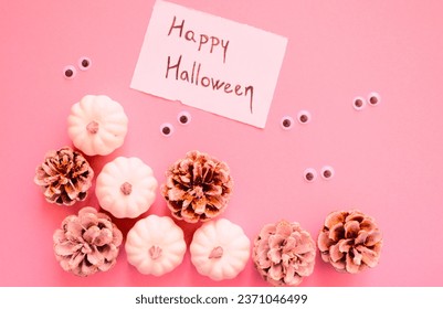 funny pink happy halloween background - ghosts with pumpkins  - Powered by Shutterstock