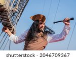 funny pirate captain on a pirate ship