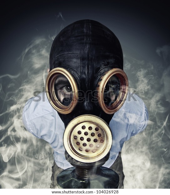 Funny Portrait Man Gas Mask Smoke Stock Photo (Edit Now) 104026928