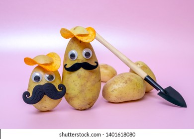 Funny Potato Head With Face On Pink Background