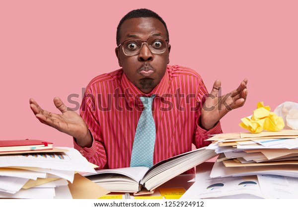 Funny Puzzled Black Male Wonk Spreads Stock Photo 1252924912 | Shutterstock