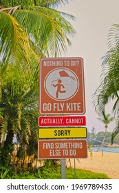 Funny Road Signs On Sentosa Island In Singapore.