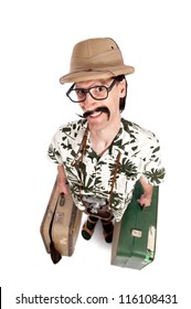 Funny Safari Tourist On White Background