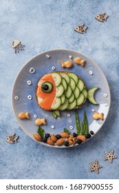 Funny Salmon Fish Sandwich With Cucumber For Kids Lunch