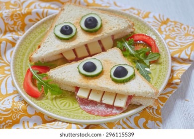 Funny Sandwich For Kids Lunch On A Table
