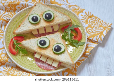 Funny Sandwich For Kids Lunch On A Table