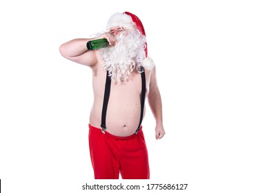 Funny Santa Claus Is Drinking Beer.