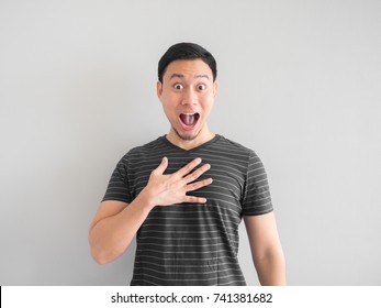 Funny Shocked And Surprised Face On Asian Man.