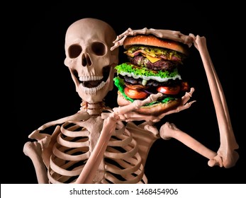 Funny Skeleton Eating Deadly Junk Food And Have A Bad Lifestyle