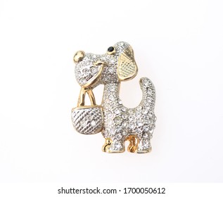 Funny Snoopy Dog Holding Bag Rhinestones Brooch Pin