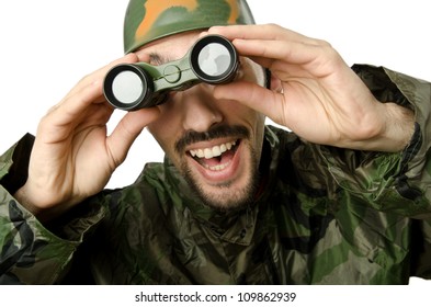 Funny Soldier With Binoculars