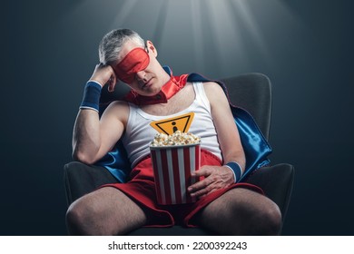 Funny Superhero Watching Boring Movie He Stock Photo 2200392243 ...