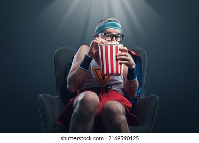 Funny Superhero Watching Horror Movies Eating Stock Photo 2169590125 ...