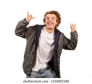 Funny Teenager Doing The Hang Loose Sign.