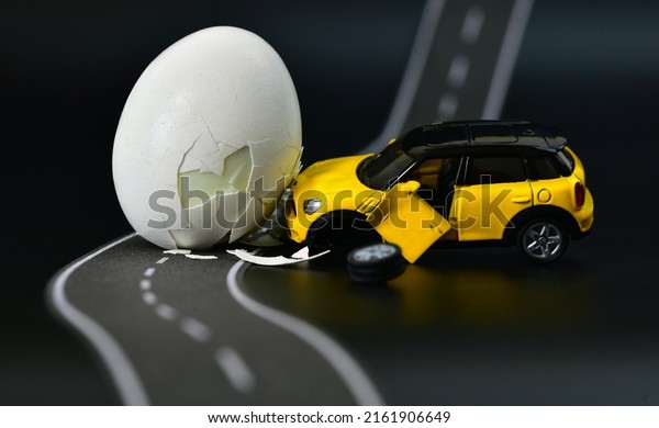 funny toy car\
accident with a chicken\
egg