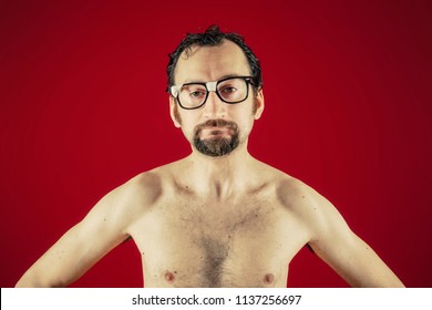 Funny Ugly Slim Nerd Man Showing Stock Photo Edit Now Shutterstock