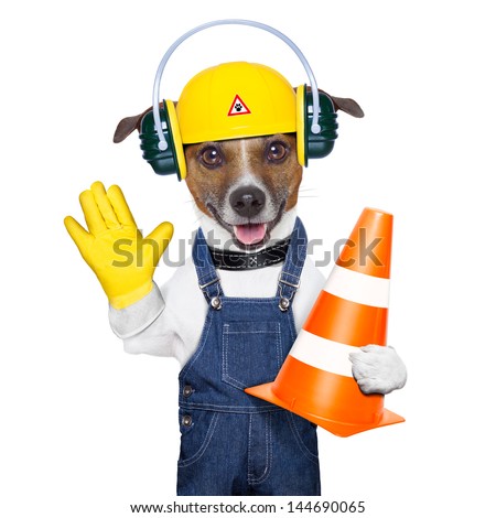 funny under construction dog asking to stop