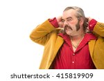 funny vintage 70s man with sideburn mustache and long hair portrait isolated on white